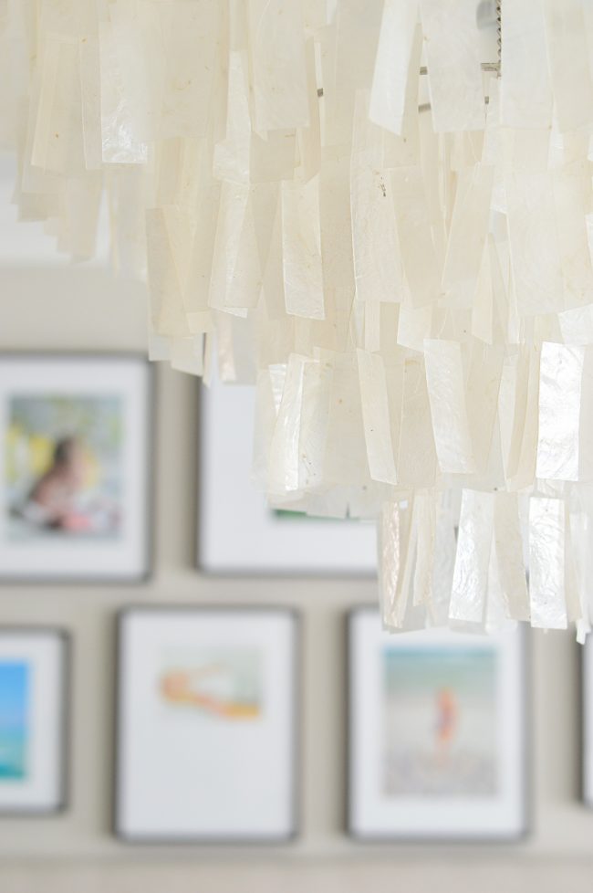 Neutral Bedroom Capiz Chandelier Detail