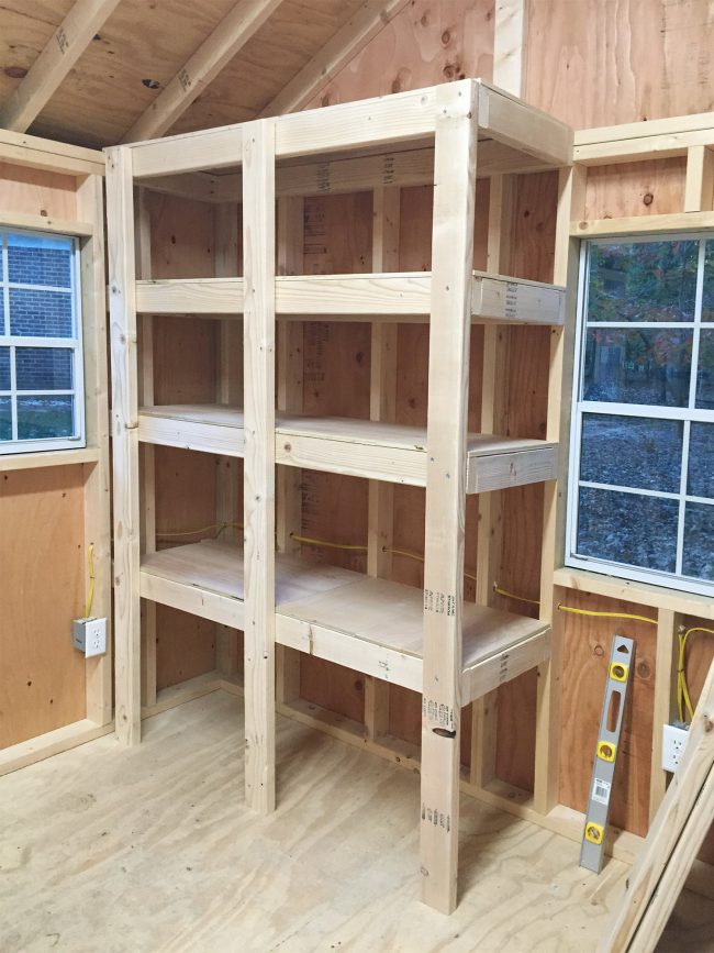 shed storage ideas adding tops to DIY wood shelves