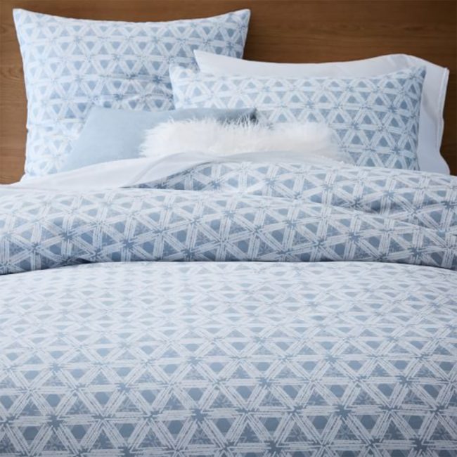 Roupa de cama azul geométrica Capa de edredom macia para quarto de spa West Elm