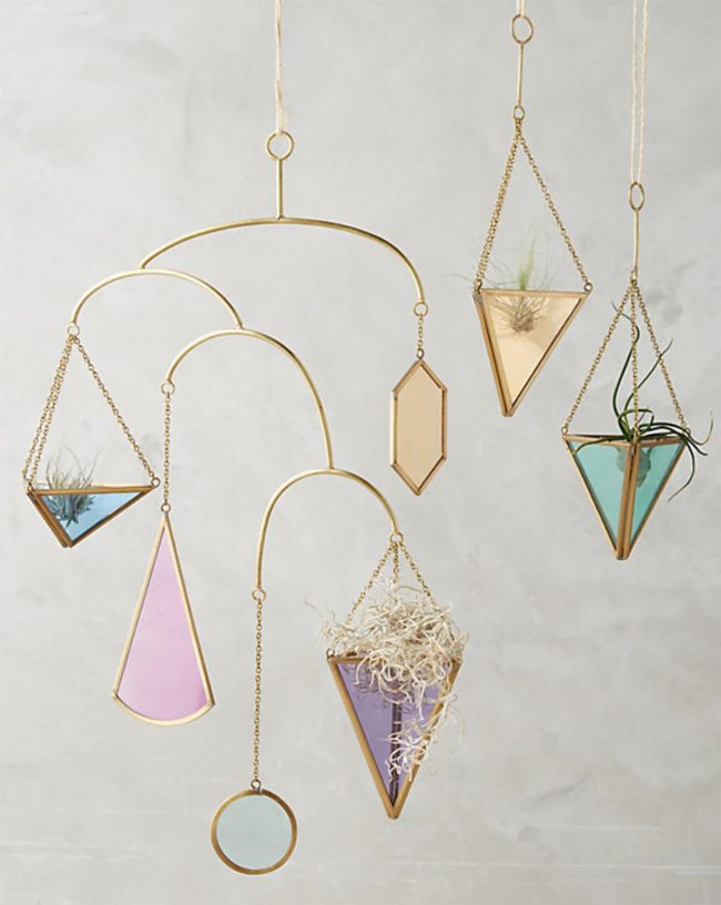 Pastel Stained Glass Mobile Hanging Planter Anthropologie Gold Pink Blue