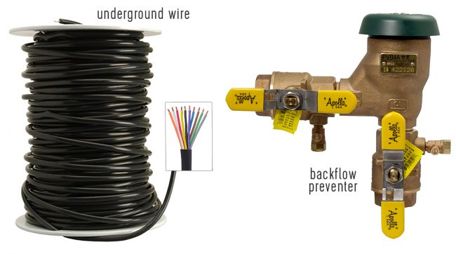 irrigation system materials underground 10 conductor wire backflow preventer