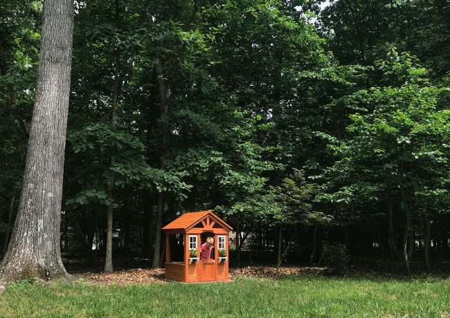 backyard discoveries cedar wooden playhouse in yard