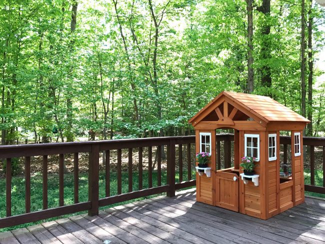 backyard discoveries cedar wooden playhouse on deck