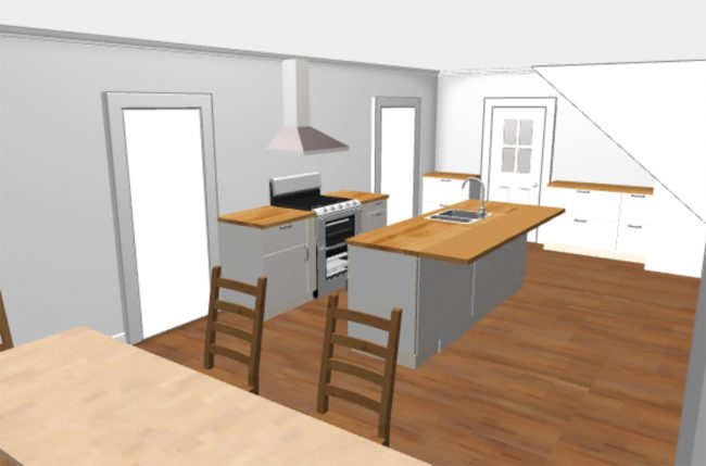 ikea Ferramenta de planejamento de cozinha 3D renderização sem armários superiores