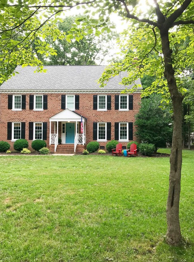 patriotic front porch on print colonial home