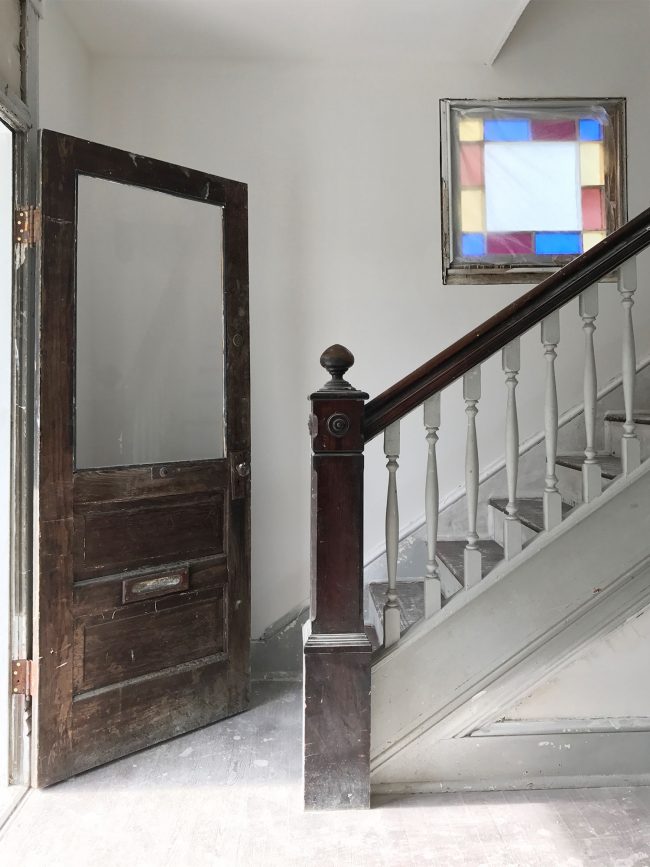 Beach House Drywall Door Stairs Stained Glass