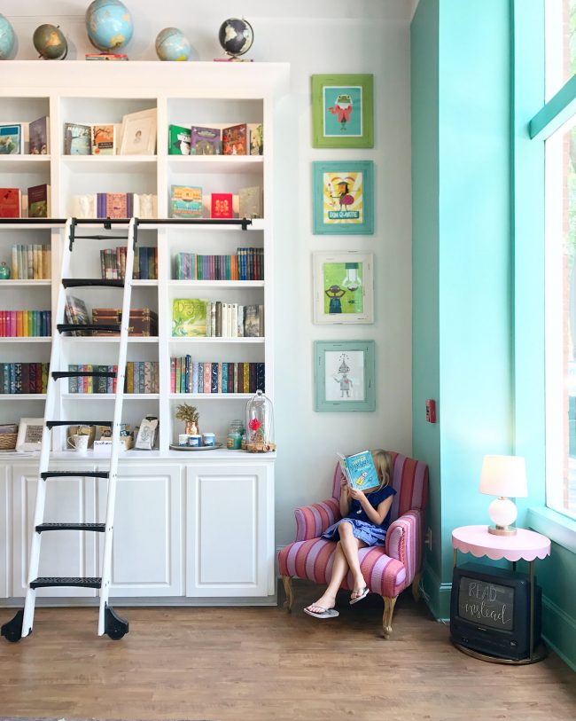 kids room ideas colorful bookcase library ladder
