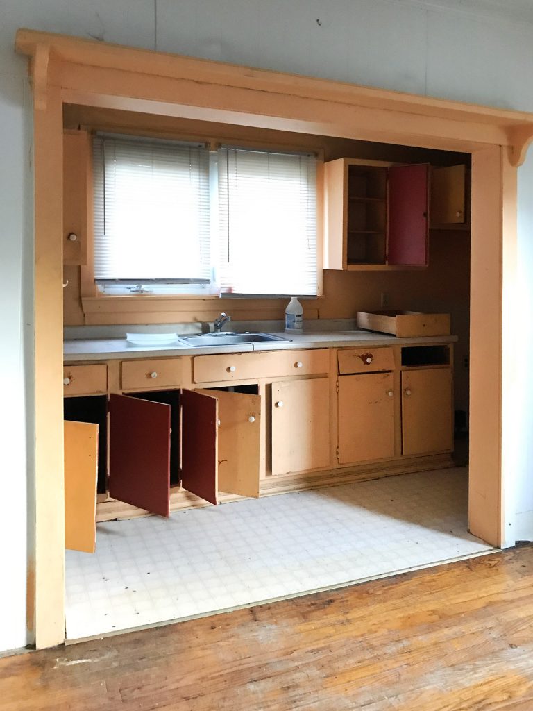 Before Photo Of Galley Style Kitchen With Orange Cabinets