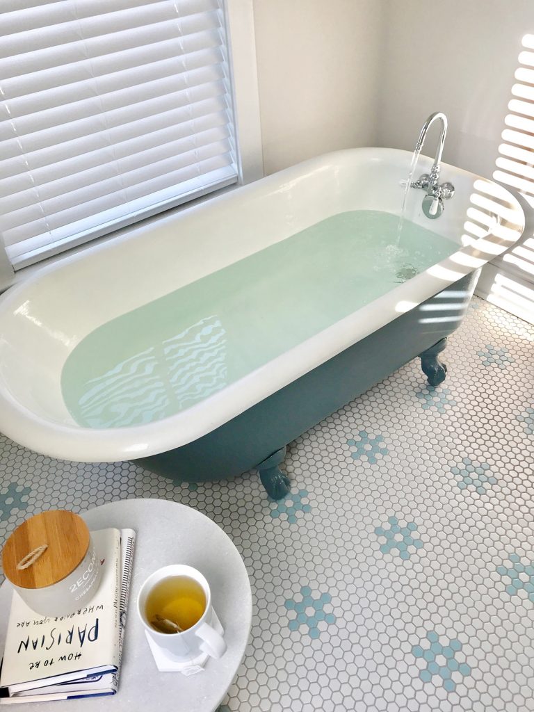 Refinished clawfoot tub full of water