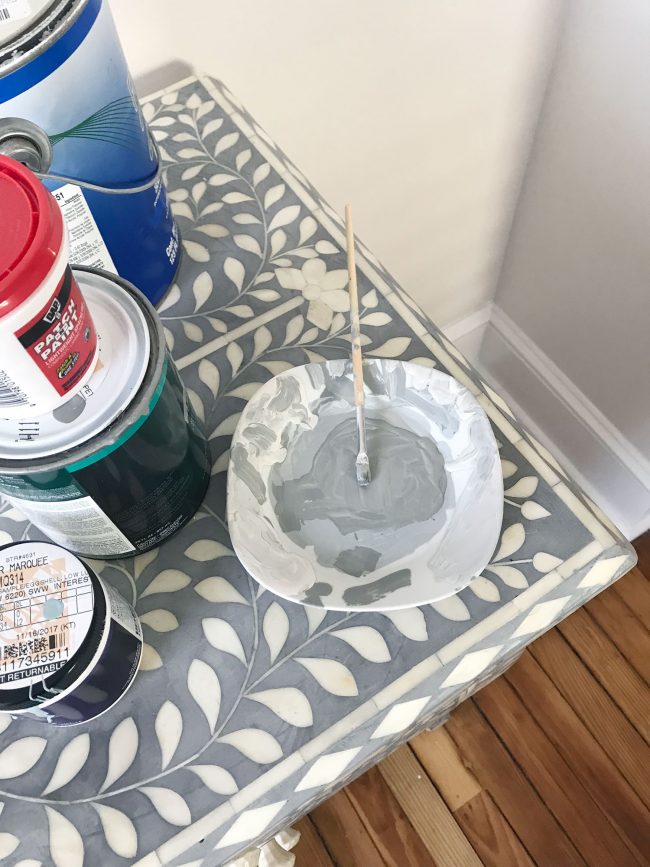 mixing paint to cover repaired inlay tiles