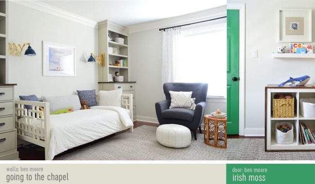 Traditional Boys Bedroom With Going To The Chapel Walls And Irish Moss Green Door