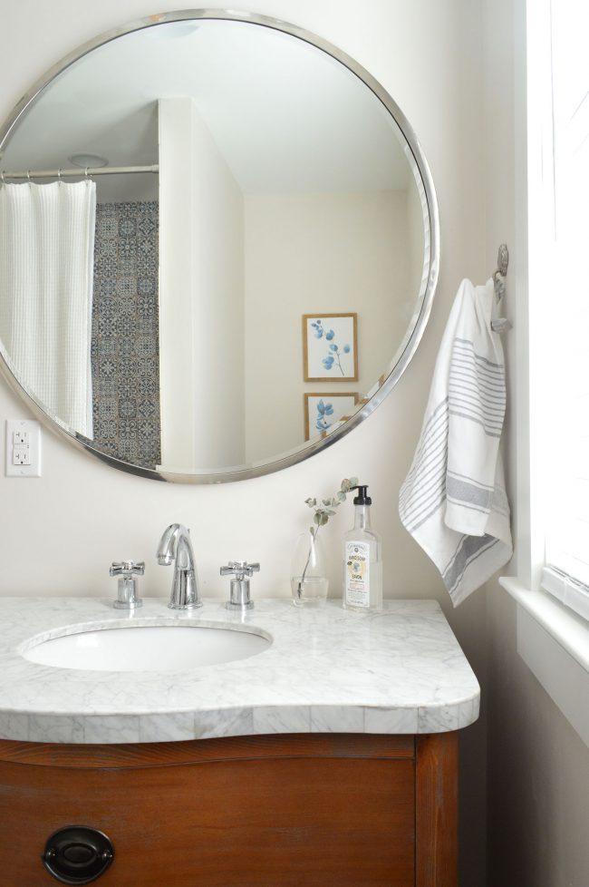 Ep83 Beach House Upstairs Vaniety With Shower Reflection