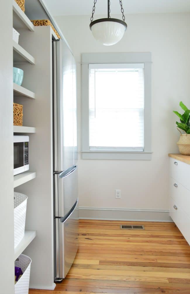 After Photo Of Pantry With Built-In Shelving Around Refrigerator