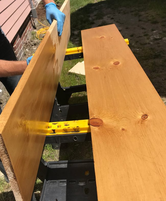 staining wood shelves with minwax puritan pine