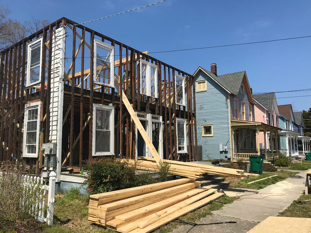 Duplex Home During Construction With All Siding And Framing Removed