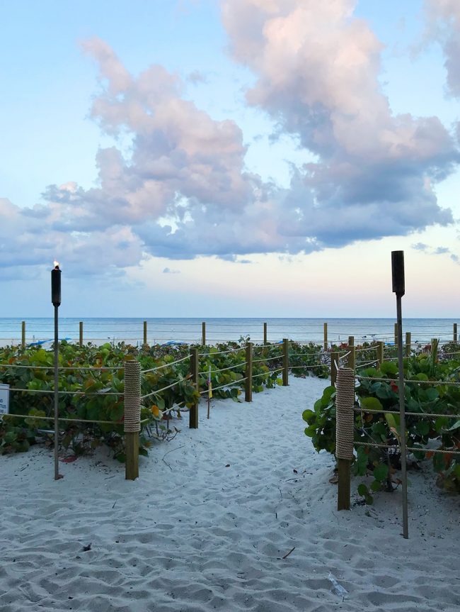 View of ocean from dining table at Ocean Grill Restaurant and Tiki Bar in Pompano Beach Florida