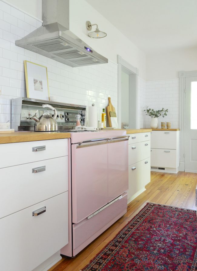 Beach House Kitchen Pink Stove Backsplash Angle