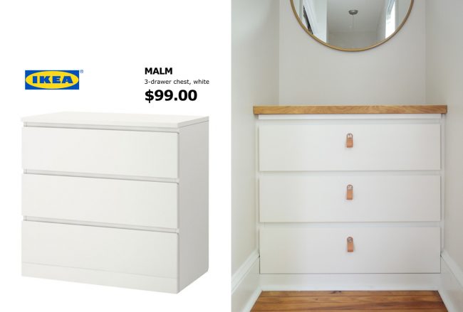 Cômoda Ikea Malm antes e depois como personalizada e embutida