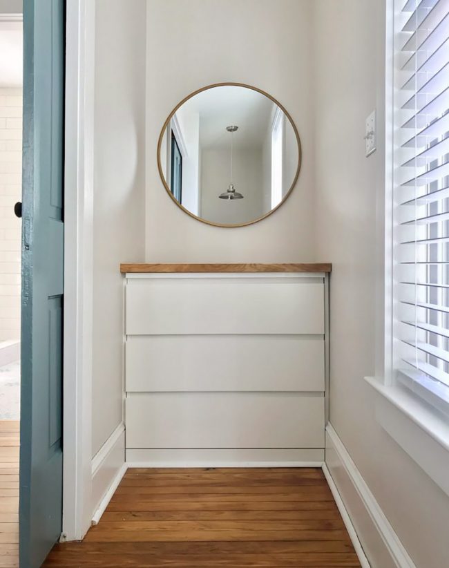 Ikea Malm Dresser Built Into Stair Nook With Wood Counter