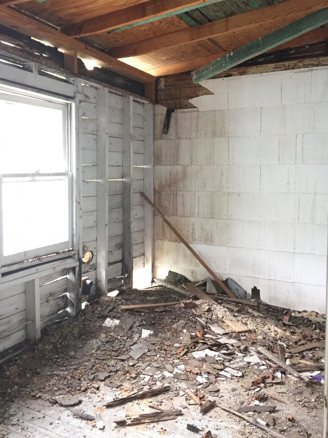 Crumbling Roof In Before Photo Of Beach House Hall Bathroom Space When It Was Just Rotting Porch