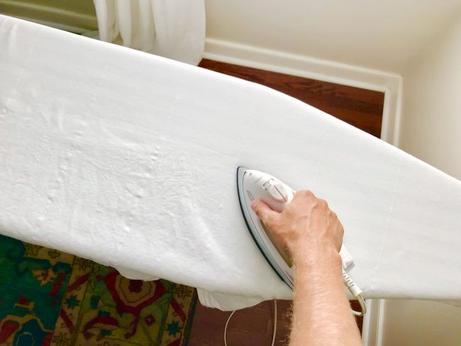 ironing ikea lenda curtains on ironing board