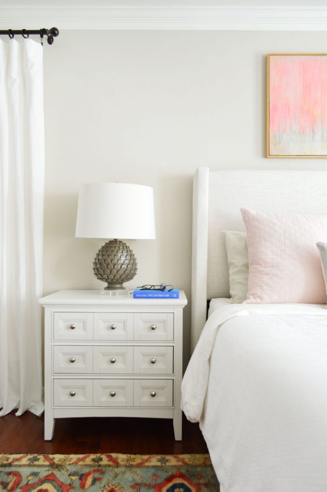 nightstand in master bedroom with edgecomb gray walls