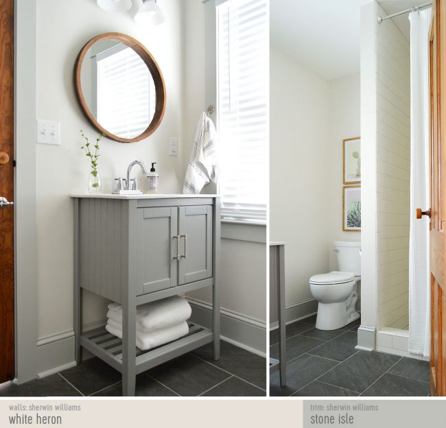 Side-By-Side After Photo of Beach House Downstairs Bathroom With Paint Colors | White Heron | Stone Isle