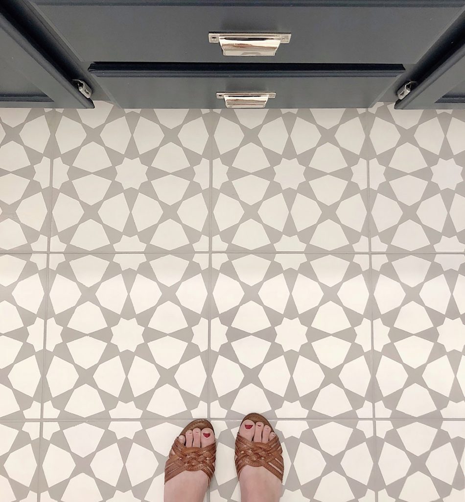 Angela Stenciled Bathroom Floor AFTER Overhead Toes