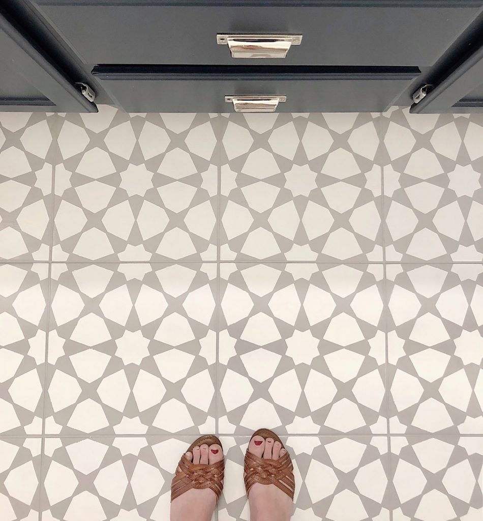 Angela Stenciled Bathroom Floor AFTER Overhead Toes