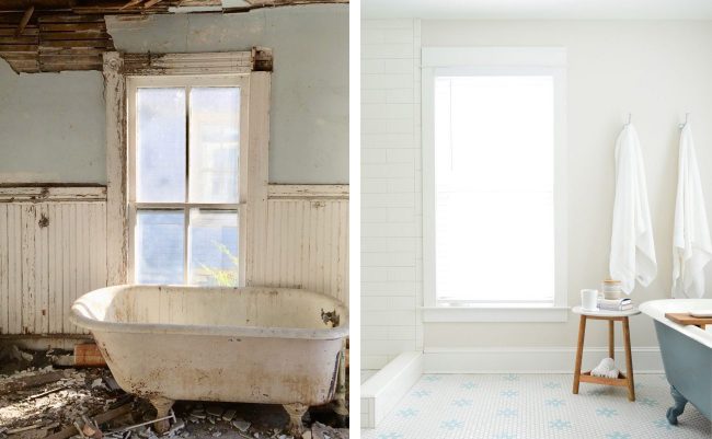 Side-BySide Of Upstairs Bathroom Before And After