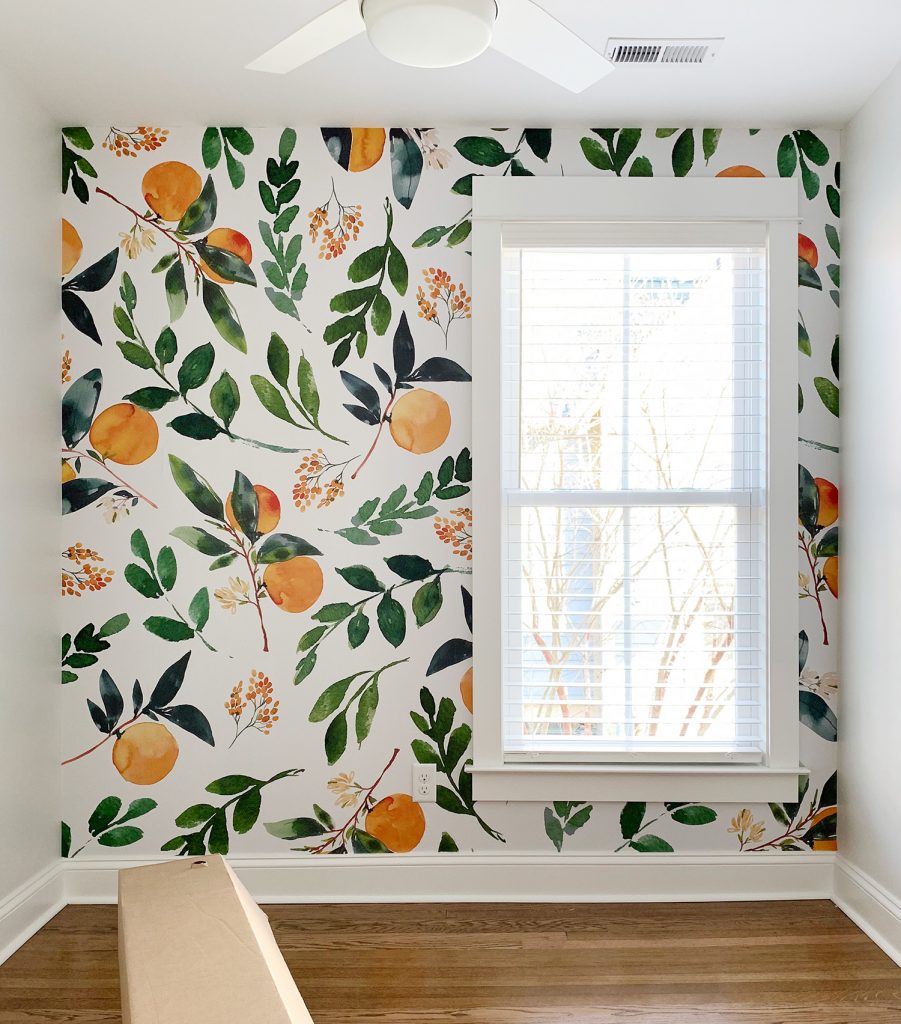 Removable Orange Blossom Wallpaper Mural In Small Room