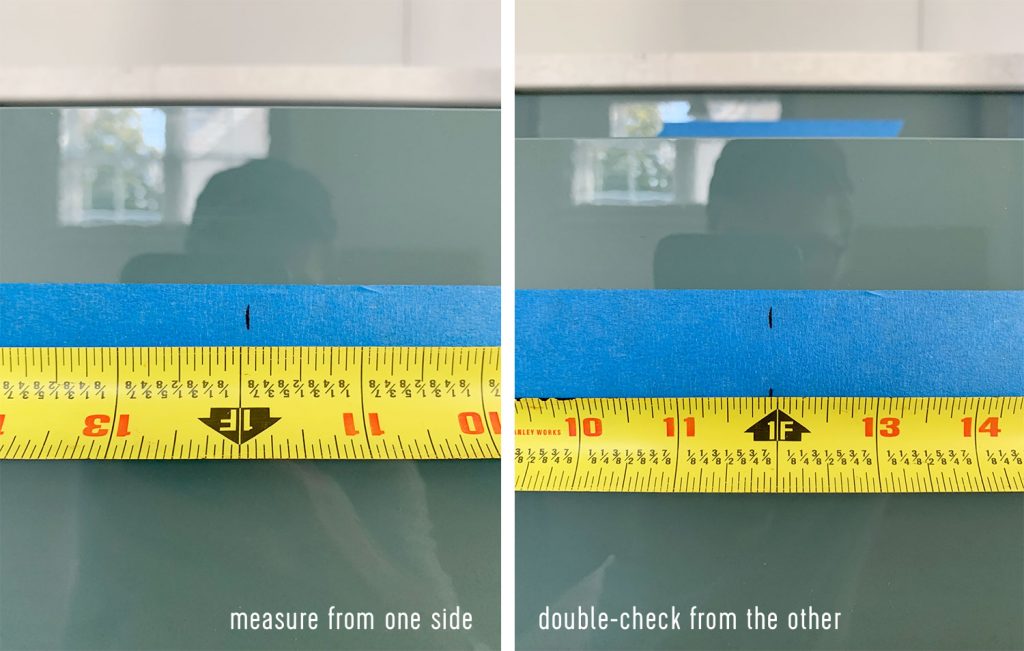 Center Line Marked On Drawer Fronts Using Tape Measure
