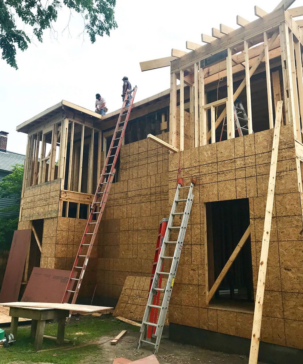 Duplex Back During Construction Of. Adding Second Level Pop Out For Bathroom