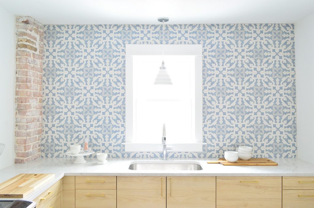 Full Wall Of Blue Patterned Backsplash Tile From Tile Bar
