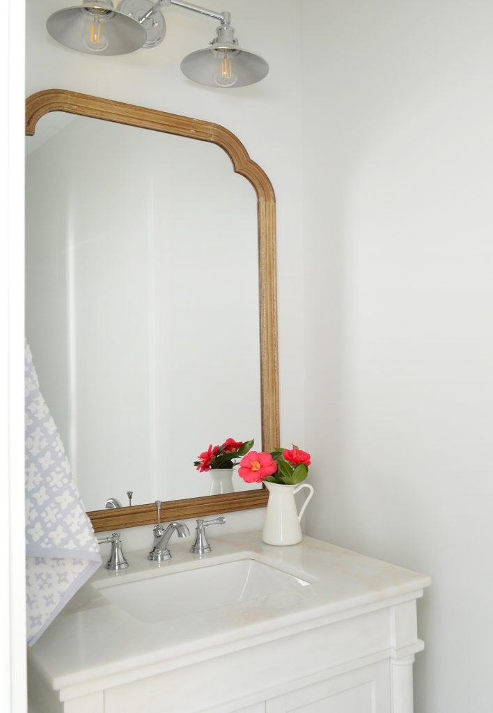 Duplex Downstairs Half Bathroom With Large Wood Mirror