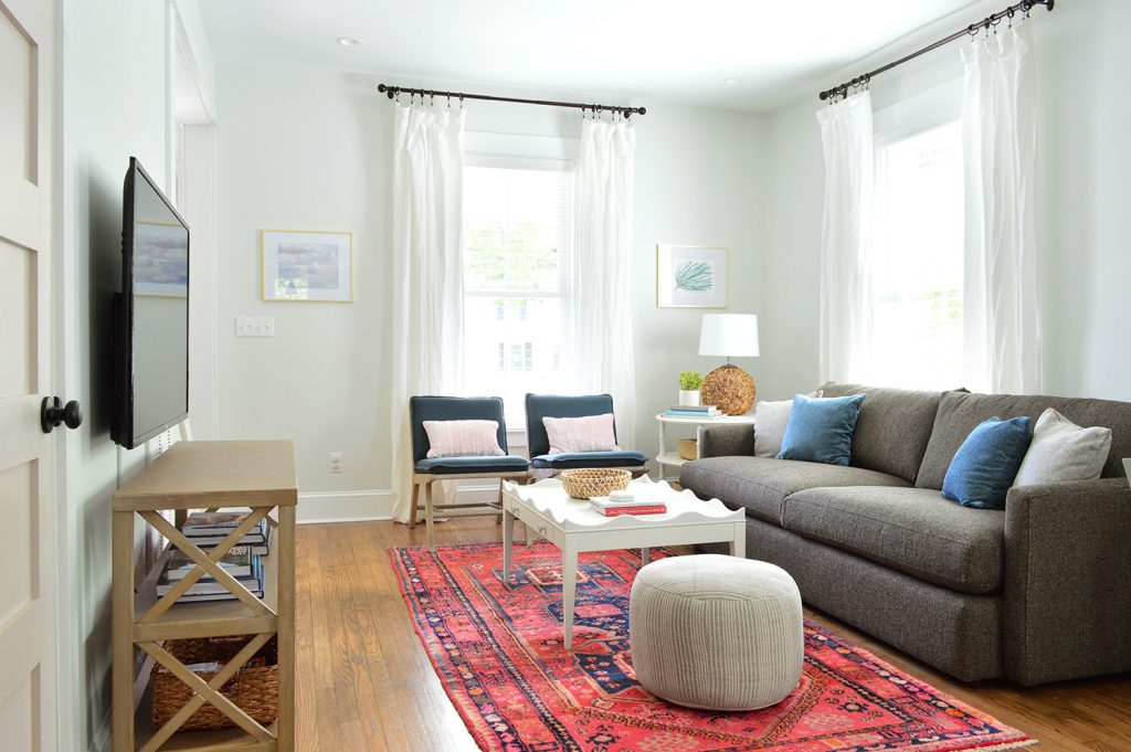 Bright Living Room Red Rug With Blue Target Chairs Crate And Barrel Sofa