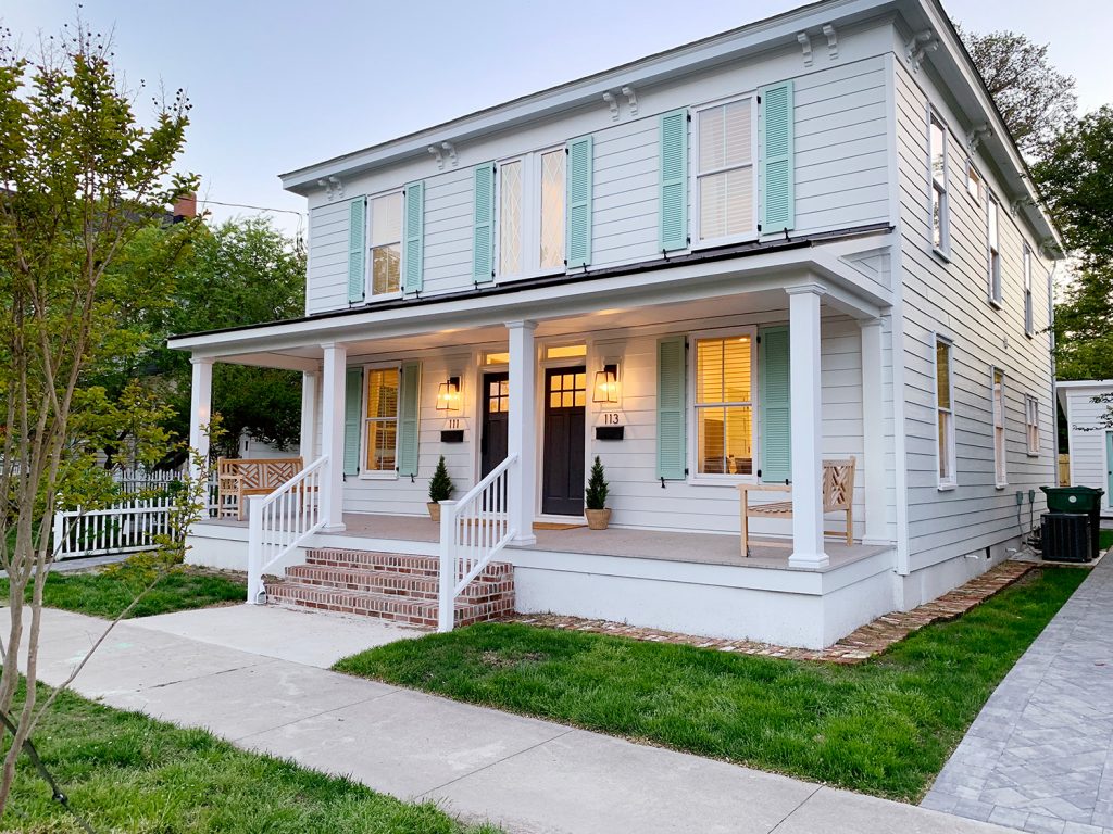 Duplex Exterior Dusk From Right Lights On