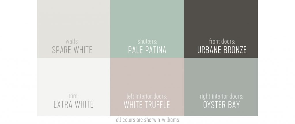Duplex Sherwin Williams Paint Colors | Spare White | Pale Patine | Urbane Bronze | Extra White | White Truffle | Oyster Bay
