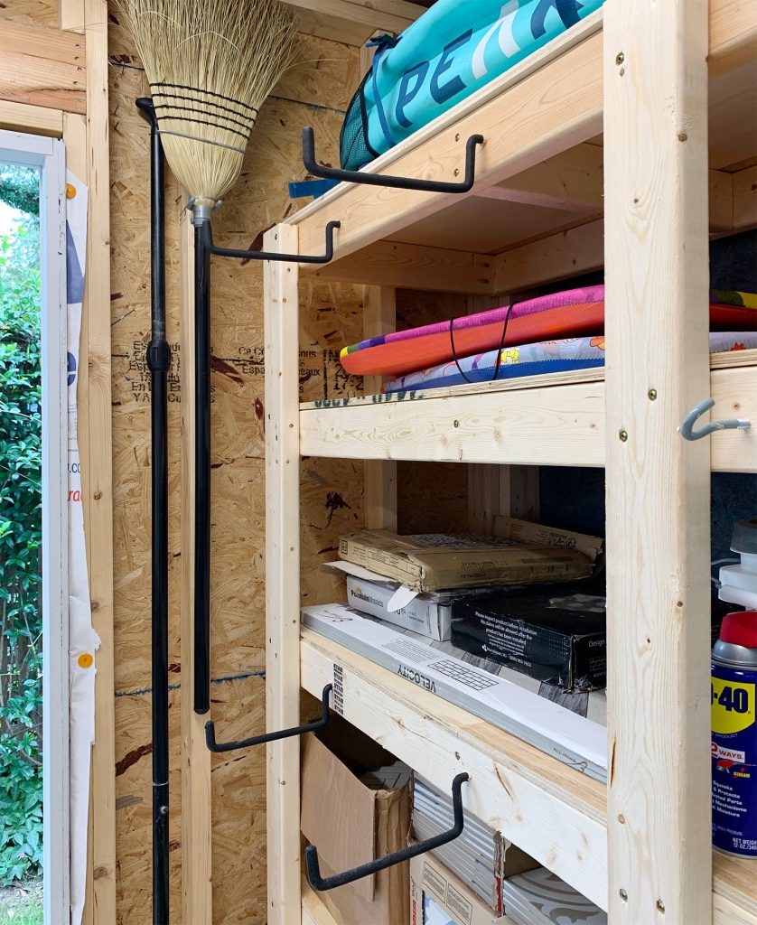 Beach Shed Organization Big Hooks On Shelf