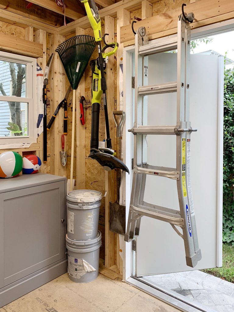 Beach Shed Organization Ladder In Front Of Door Open