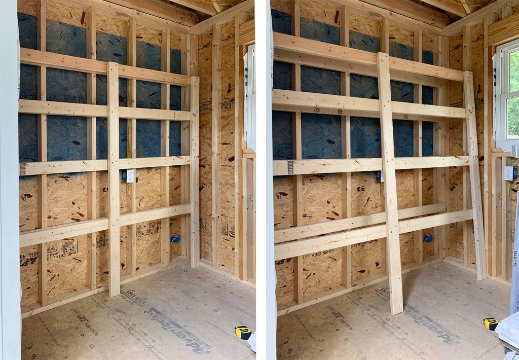 Beach Shed Organization Shelves Being Built