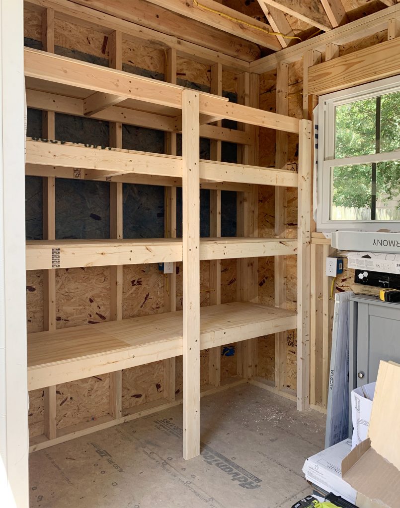 Beach Shed Organization Shelves Done