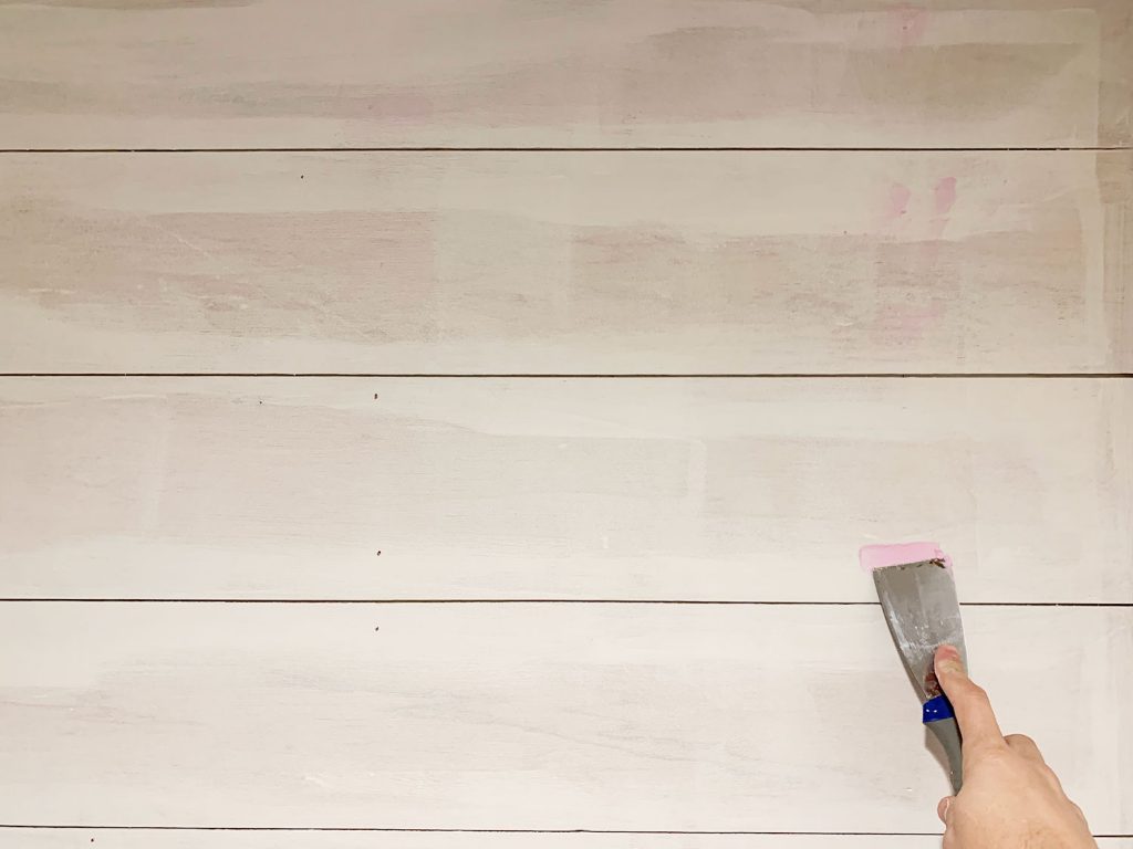 Kitchen Shiplap Backsplash Filling Nail Holes