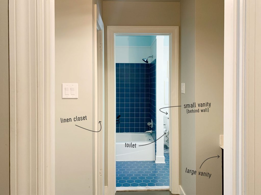 Master Bathroom Before From Closet To Shower With Labels