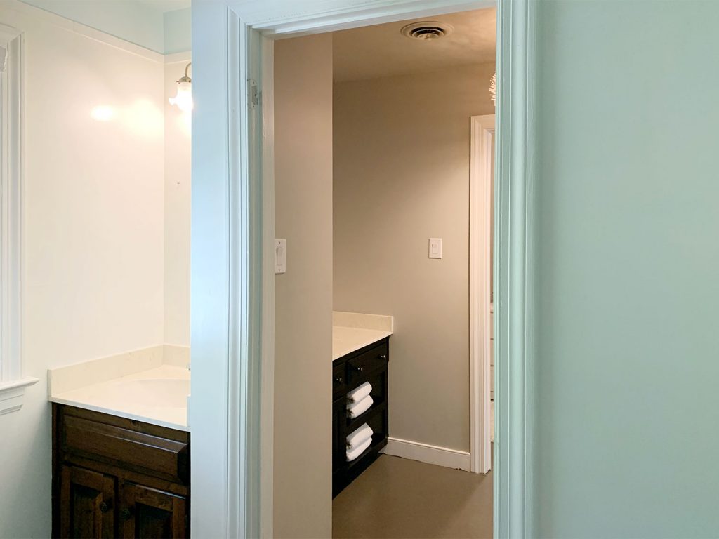 Master Bathroom Before From Shower Two Vanities