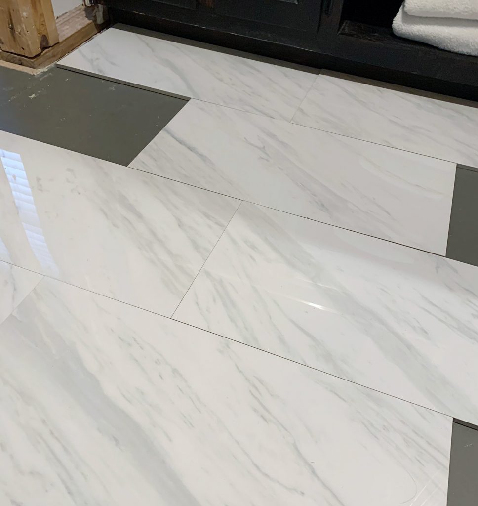 Master Bathroom Reno Floor Tiles Laid Out 968x1024