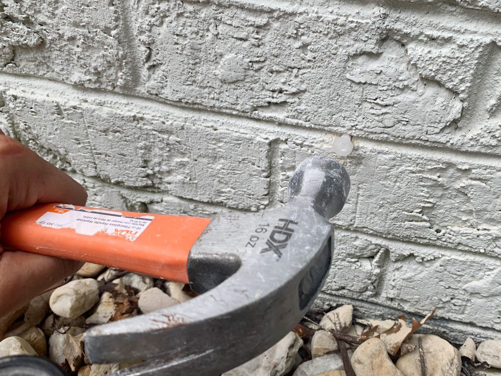 Hammering Anchor Into Brick Wall For Vine Trellis