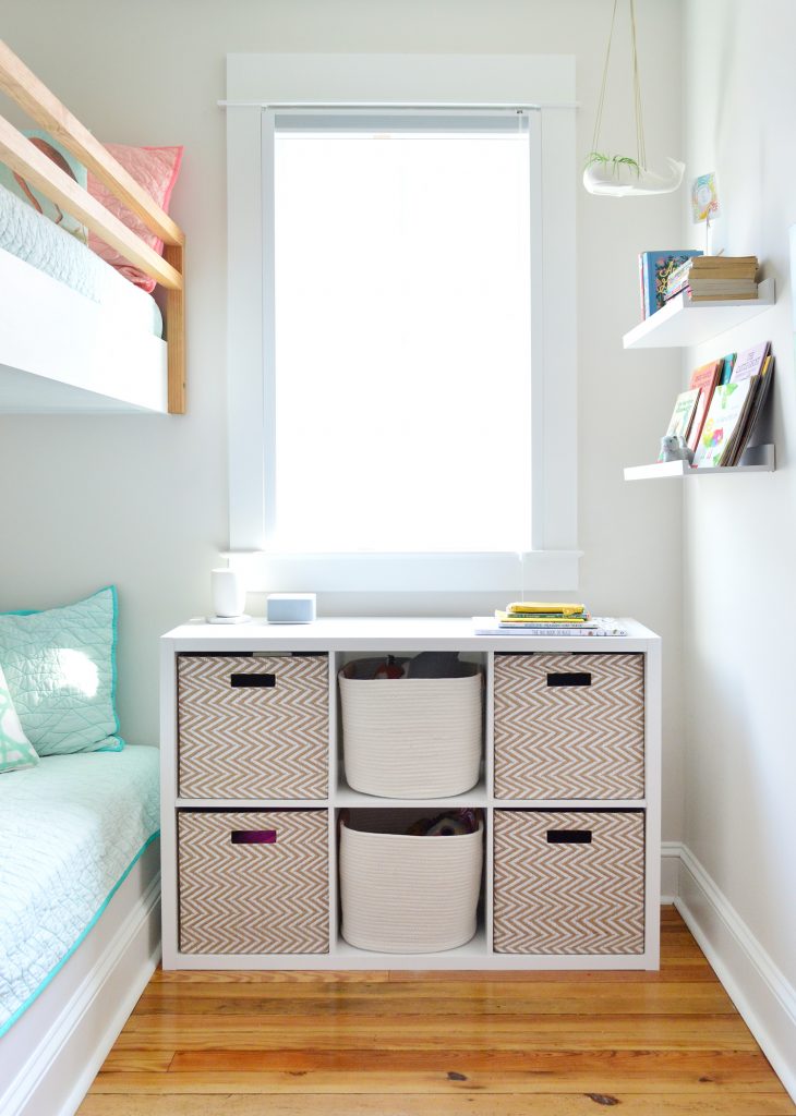 Six Cube Organizer Shelf In Kids Beach House Bunk Room