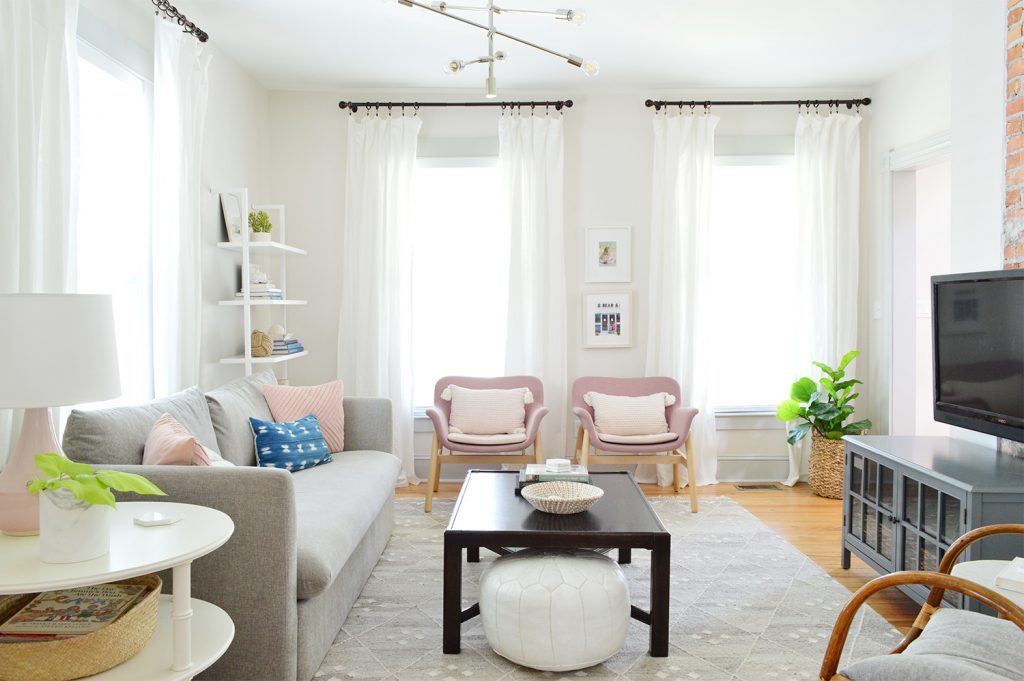 Beach House Living Room Pink Chairs With Dark Coffee Table