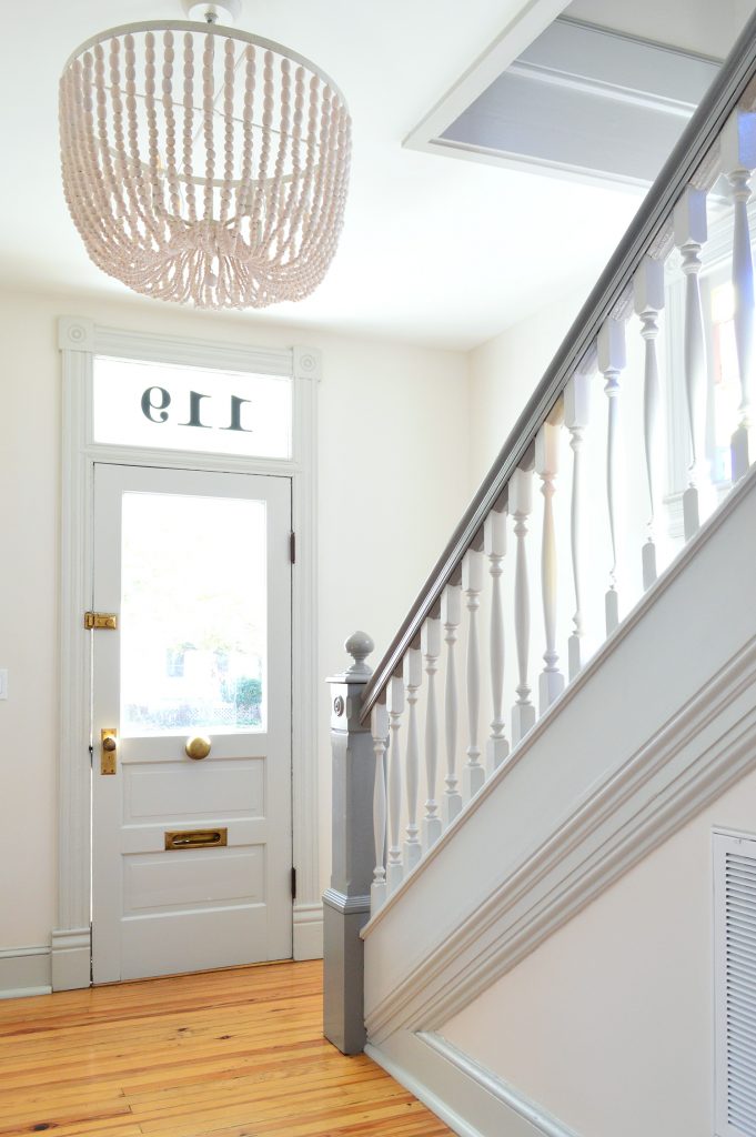 Beaded Chandelier In Beach House Foyer With Glass Door